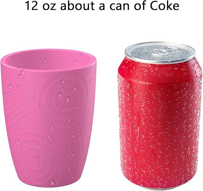 Homienly Wheat Straw Cups 6 PCS Alternative Plastic Cups Reusable Pink Cups Unbreakable Drinking Cup Dishwasher Safe Drinking Glasses Cups for Kitchen, Kids (Pink,12 OZ)