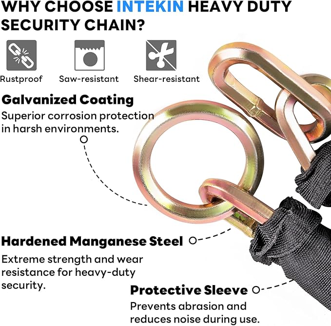 Security Chain 3.3 ft x 3/8" Thick Bike Lock Chain - High Security Hardened Steel Cut Proof Chain for Bikes, Containers, Motorcycles, Trailers, ATV's