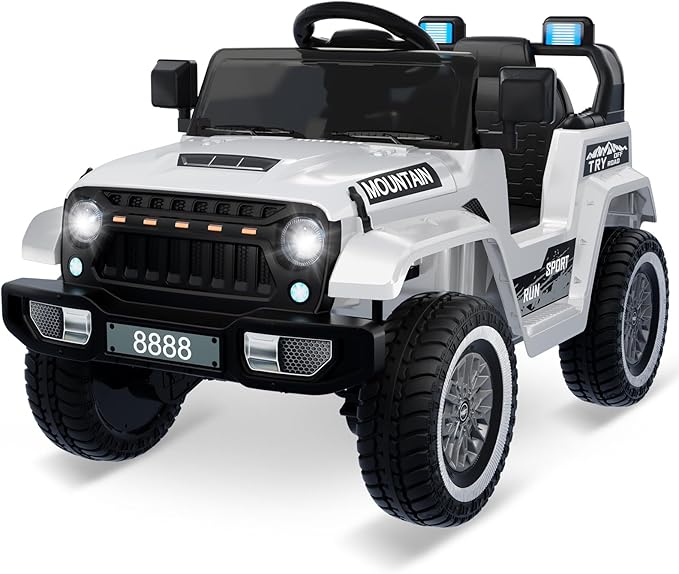 Garvee 12V Kids Ride On Truck Car, Battery Powered Electric Vehicles with Remote Control, Spring Suspensions, 3 Speeds, LED Lights, Music, MP3, Ride On Toy Car for Children Toddles Boys Girls, White