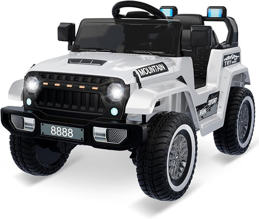 Garvee 12V Kids Ride On Truck Car, Battery Powered Electric Vehicles with Remote Control, Spring Suspensions, 3 Speeds, LED Lights, Music, MP3, Ride On Toy Car for Children Toddles Boys Girls, White