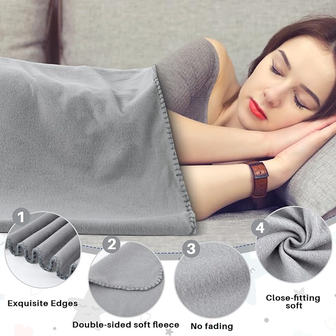 Newwiee 24 Pcs Fleece Throw Blankets Bulk Outdoor Wedding Guest Gifts Soft Lightweight Sleepover Lap Blankets Pet Home Sofa Couch Office Donation Homeless, 50 x 60 Inch (White/Gray)