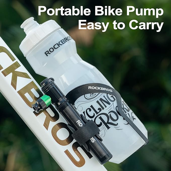 ROCKBROS Mini Bike Pump 110PSI Hand Pump and CO2 Inflator Dual Purpose Presta and Schrader Valve Compatible Bicycle Tire Pump for Road and Mountain Bikes Insulated Sleeve - No CO2 Cartridges Included