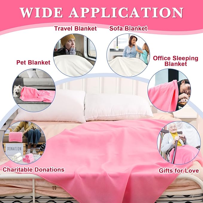 Newwiee 24 Pcs Fleece Throw Blankets Bulk Outdoor Wedding Guest Gifts Soft Lightweight Sleepover Lap Blankets Pet Home Sofa Couch Office Donation Homeless, 50 x 60 Inch (Light Pink/White)