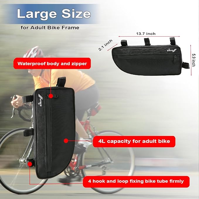 Large Bike Frame Bag - Waterproof Bicycle Triangle Frame Bag Under Top Tube Pouch Storage Bag for Adult Cycling Road Mountain Bike Bicycles