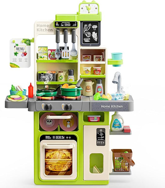 Letapapa Kids Play Kitchen Set, Kitchen Toys with Realistic Sound & Light, Cooking Stove, Sink, Play Food and Kitchen Accessories, Kitchen Playset Gifts for Toddlers Girls Boys