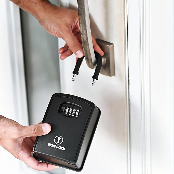 Iron Lock® XXL Portable Key Lock Box and Wall Mounted with Removable U-Shackle Waterproof Indoor Outdoor 4 Digit Combo with Resettable Code with A B Switch Extra Large Key Lockbox Outside (XXL, Black)