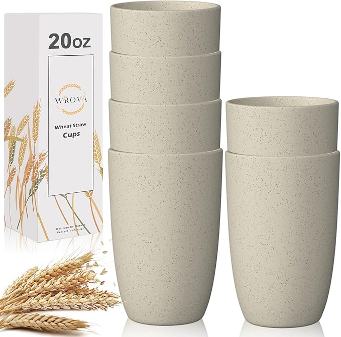 Wheat Straw Cups 6 PCS Good Alternative to Plastic Reusable Cups 20 oz Unbreakable Drinking Cup Reusable Dishwasher Safe Water Plastic Glasses Beige