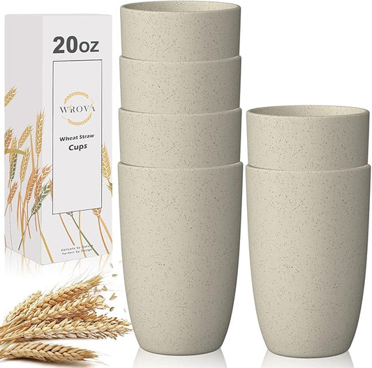 Wheat Straw Cups 6 PCS Good Alternative to Plastic Reusable Cups 20 oz Unbreakable Drinking Cup Reusable Dishwasher Safe Water Plastic Glasses Beige