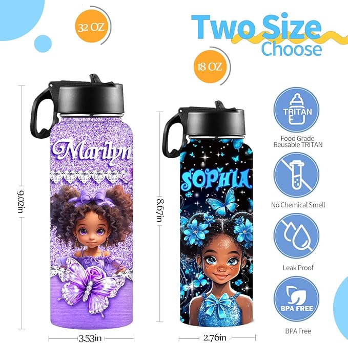 Personalized Water Bottles for Kids with Straw Lid Custom Girl Water Bottle for School Sports Personalized Names Stainless Steel Double Wall Insulated Cup Customized Gifts Style15