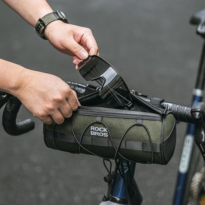 ROCKBROS Bike Handlebar Bag Small Bicycle Handle Bar Bag Handy Front Bike Bags Handlebar Storage Pouch Pack with Shoulder Strap Little Mountain Road Bike Barrel Bag