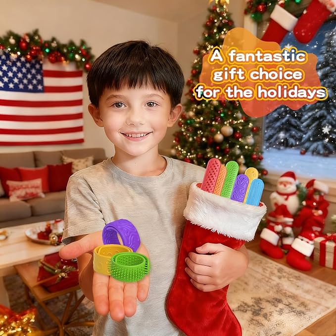 Sensory Fidget Toys for Kids, 6 Pack Textured Silicone Slap Bracelets, Stress Fidgets Toy for Classroom Anxiety Autism ADHD, Sensory Toys for Adults Office Desk, Travel, Airplane.