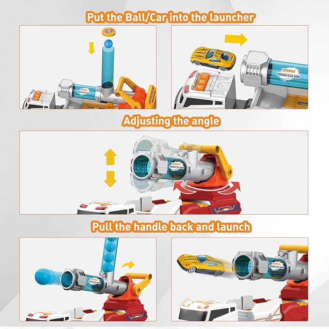 Dwi Dowellin Truck Toys for Kids, 28" Large Car Toys Include 4 Racing Cars+6 Ball, with Light & Sounds, Eejection&Shooting Transport Cars Toy, Gifts for Boys Girls-RED