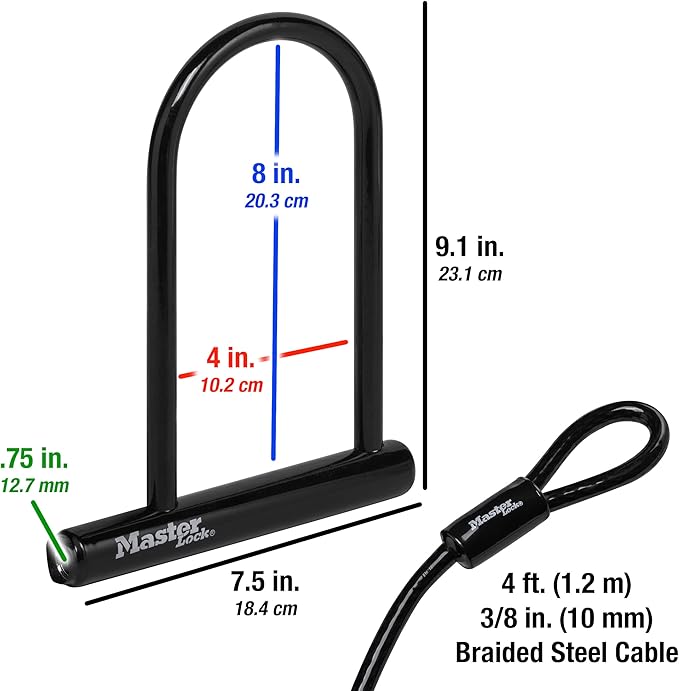 Master Lock 7.25" U Lock with Looped End Cable