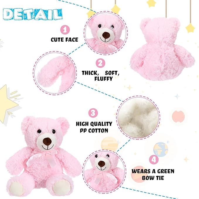 Zhanmai 9 Packs Cute Bear Stuffed Animals 14 Inch Plush Bears in 7 Colors Stuffed Animals Bulk for Valentine Gift Graduation Baby Shower Birthday Party Favor(Pink, Blue)