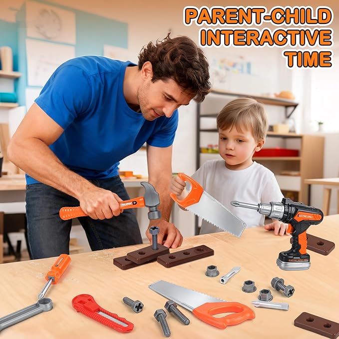 Toddler Tool Set for Age 3-5 Kids Tool Set with Tool Box and Toy Drill, Pretend Play Toy Tools Kids Construction Tools Bench for Toddlers Boys Toys 3 Year Old Gifts