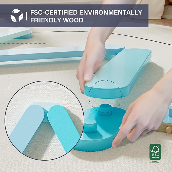 BlueWood Balance Beam for Kids 3-5, Toddler Sensory Wooden Toys and Stepping Stones, Build Coordination Gymnastics Obstacle Motor Skill for Kid