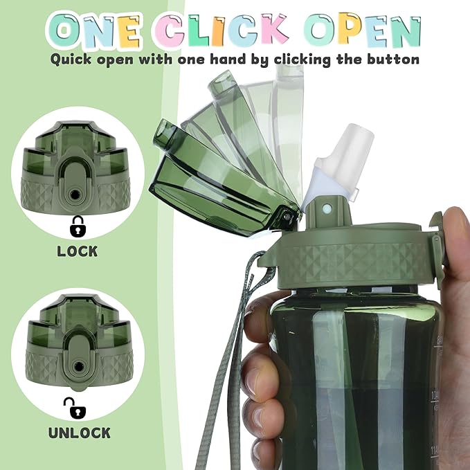 OLDLEY 12oz Kids Water Bottle for School - Motivational With Silicone Straw, Leak-Proof Tritan BPA-Free, Reusable for Girls Boys, Jade