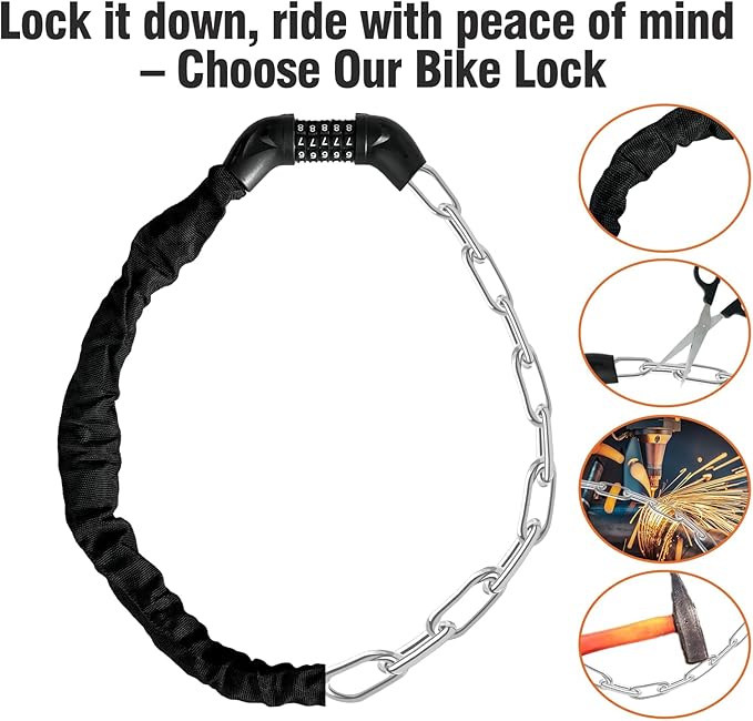 Heavy Duty Bike Chain Lock – 5 Digit Combination Anti-Theft Bicycle Lock, 4.7 Feet,Hardened Steel Square Links,High Security Keyless Bicycle Lock for E-Bike, Motorcycle, Scooter, Gate