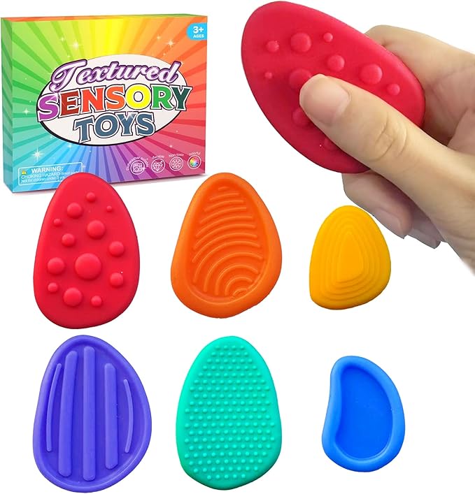Sensory Stone Fidget Toys for Autism - 6 Pack Textured Soft Worry Stones, Stress Anxiety Relief Sensory Toys for Kids & Adults, Calming Classroom Prizes, Office Coworker Gifts