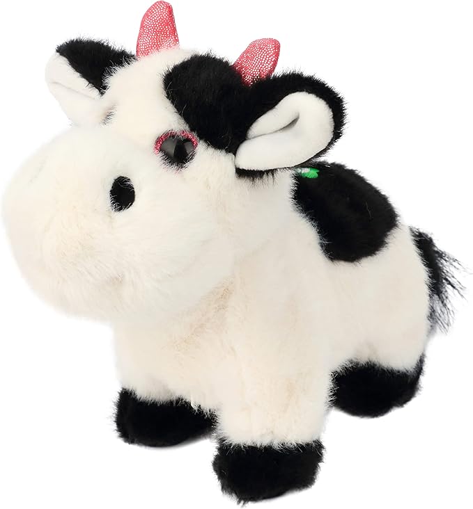 Cuteoy Walking Black Cow Stuffed Animal Speaking Moo Plush Cattle Electric Interactive Animated Plushies Toy for Girls Boys Birthday