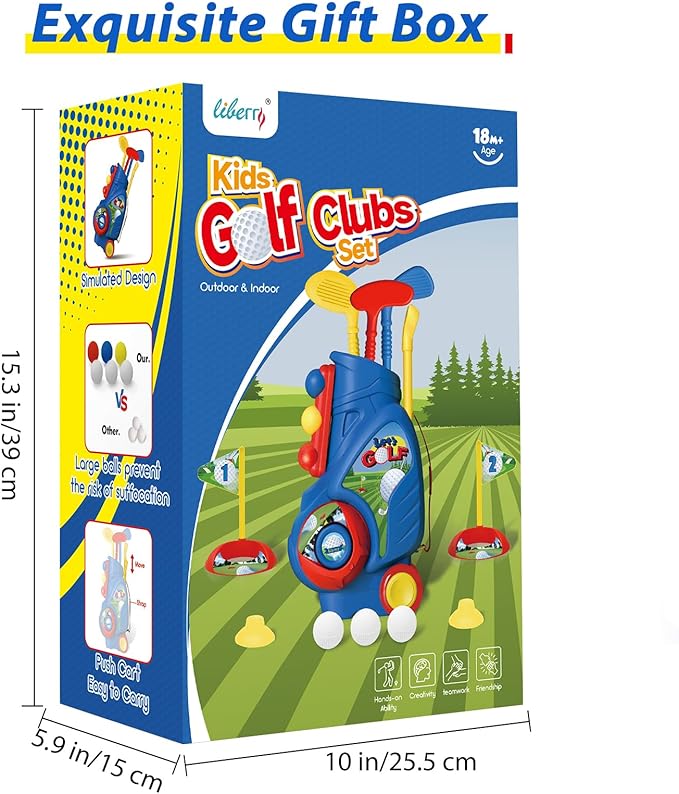 Liberry Toddler Golf Set, Upgraded Kids Golf Cart with Unique Shoulder Strap Design, Indoor and Outdoor Golf Toys for Boys and Girls Aged 1-5 Years Old