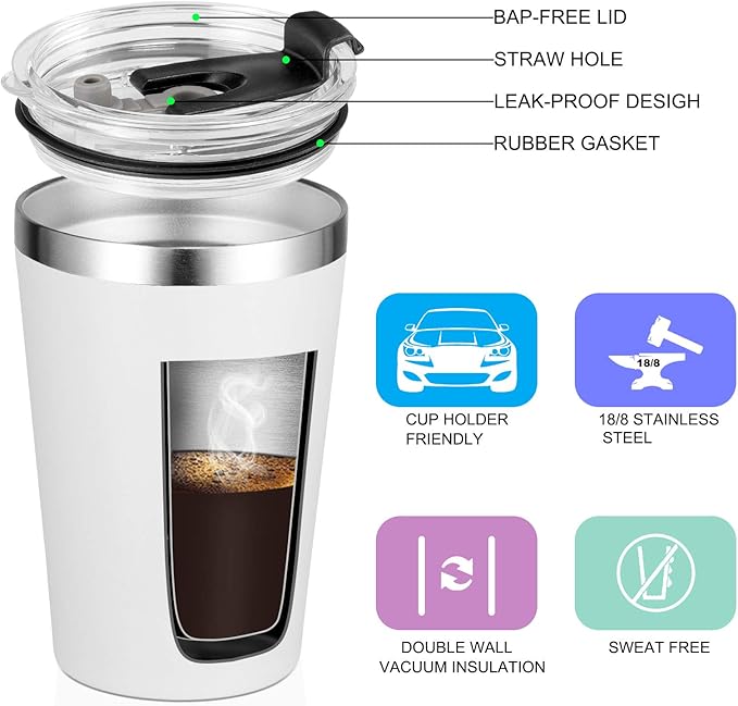 VEGOND 12oz Tumbler Stainless Steel Tumbler bulk Vacuum Insulated Double Wall Travel Tumbler with Lid and Straw Reusable Tumbler, White 1 Pack