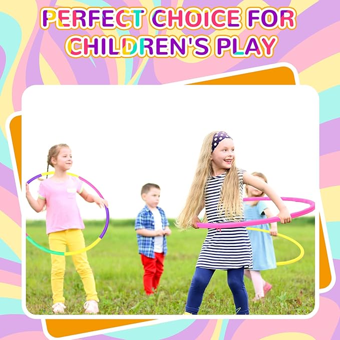 Sratte 12 Pcs Toy Hoop for Kid Detachable Adjustable Toy Hoop Colored Hoop Exercise Ring Plastic Circle for Kid Teen Gymnastics Dog Agility Equipment, Require Self Assembly(Simple Colors, 24 Inch)