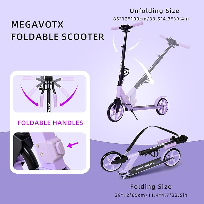 Foldable Kids Scooter with 8 inch Sturdy Wheels - Scooters for Kids, Teens, Adults Ages 8+, Adjustable Handlebar, Gift for Boys&Girls, 220lbs Max Load, Bearing ABEC7,Cup Holder