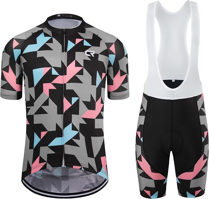 Coconut Ropamo CR Men's Cycling Jersey Set Road Bike Jersey Zipper Pocket Bib Shorts with 4D Padded Cycling Clothing Set