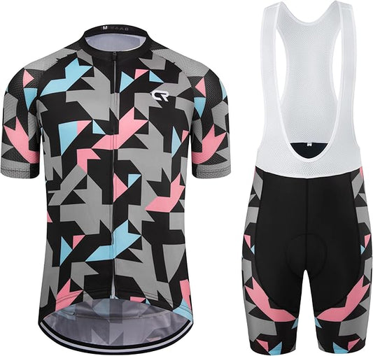 Coconut Ropamo CR Men's Cycling Jersey Set Road Bike Jersey Zipper Pocket Bib Shorts with 4D Padded Cycling Clothing Set