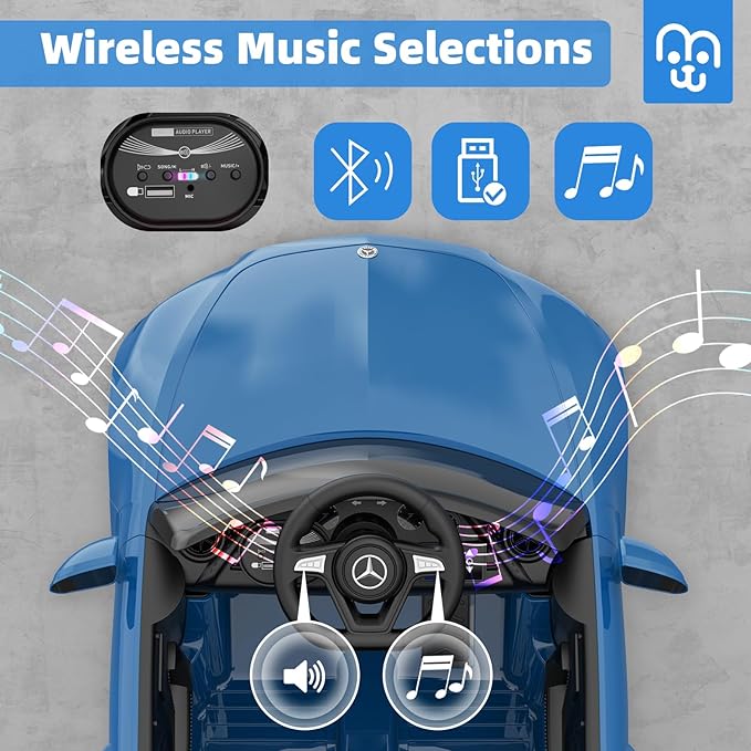 12V Licensed Electric Car with Remote Control, Kids Ride On Car with Bluetooth USB Music Player, 3.1MPH Max Speed, Battery Powered Roadster Birthday Day Gift for Boys and Girls-Blue