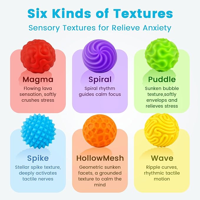 LovesTown 6PCS Silicone Magnetic Fidget Balls, Quiet Fidget Toys Stress Balls for Adults Teens Office School Birthday Gift (Colorful)