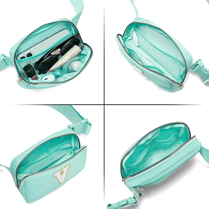 Gitus Birthday Gifts for 8 9 10 11 12 13 Year Old Girls Personalized Fanny Pack Crossbody Bags with Initial Letter Patch Belt Bag for Teen Girls Cute Trendy Stuff Travel Essentials (Mint Green-V)