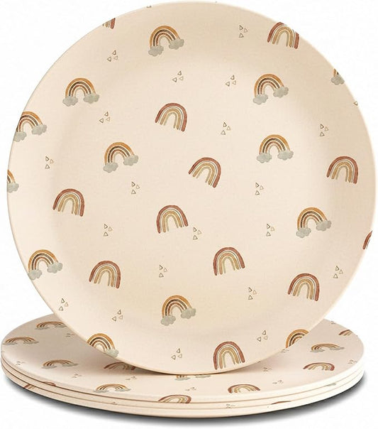Nook Theory 4 Pack Reusable Bamboo Plates - Non-Toxic Plate, Dishwasher Safe, Not Microwavable Dinnerware (Rainbow 10")