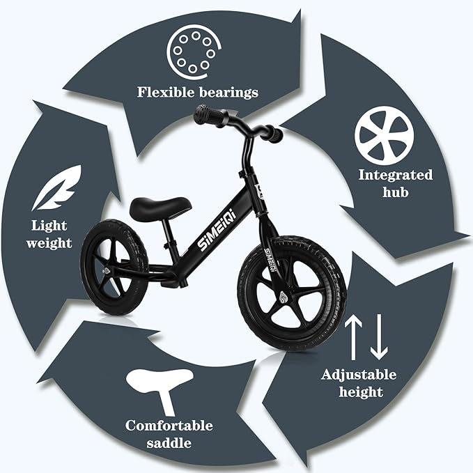 SIMEIQI 12" Balance Bike for Boys Girls 2 3 4 5 Years Old No Pedal Walking Balance Training Sports Bicycle for Kids Toddlers