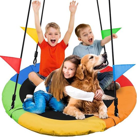 Odoland Kid Tree Swing - 40in Saucer Swings for Outdoor - Chidren Round 900D Waterproof Oxford Platform Swing - 660Lb Weight Capacity for Yard Color