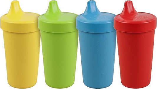 Re-Play Spill-Proof Sippy Cups - Reusable 10 Oz Set of 4, Dishwasher & Microwave Safe, Made in USA, Preschool