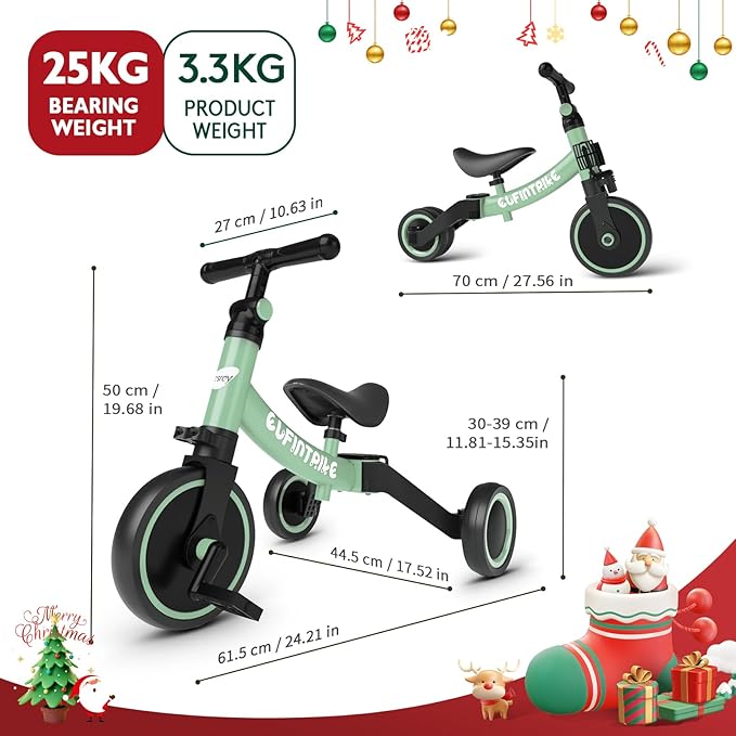 besrey 5 in 1 Toddler Bike for 1 Year to 4 Years Old Kids, Toddler Tricycle Kids Trikes Tricycle, Toys for Boy & Girl, Balance Training, Removable Pedals