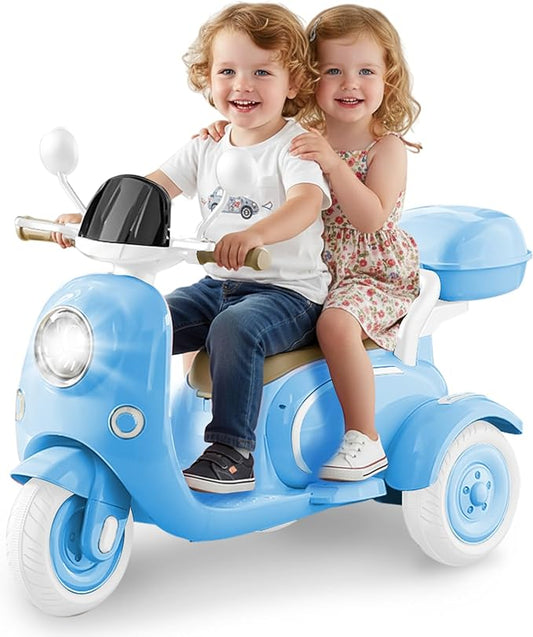 HEIMILI Kids Electric Motorcycle,Electric Scooter for 3 Year Old, Girls Toy, 3-Wheel 12V Ride On Scooter for Kids with Storage Compartments, Motorcycle for Girls (Blue)