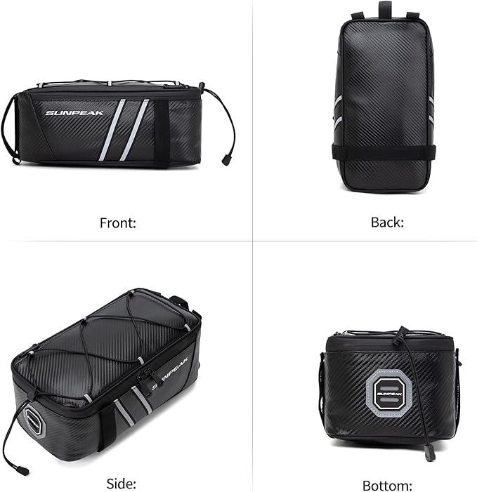 Bike Rear Rack Bag Waterproof Ebike Mountain Bicycle Saddle Bag 7L Cycling Pannier Trunk with Reflector & Adjustable Cord for Commuter Travel Outdoor