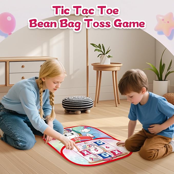 Bean Bag Toss Game Outdoor Toys for Kids-Cornhole Board-Family Party Tic Tac Toe Toys 5-in-1 Outside Yard Backyard Lawn Beach Games Toy for Ages 3 4 5 6 7 8 Year Old Girs Boys Christmas Birthday Gift