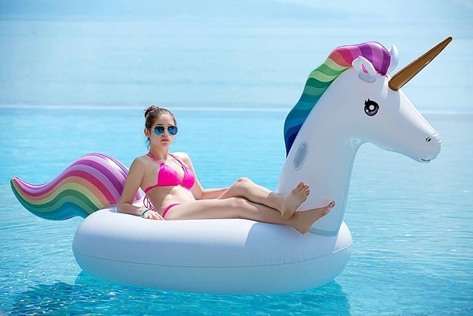 Jasonwell Giant Inflatable Unicorn Pool Float Floatie Ride On with Fast Valves Large Rideable Blow Up Summer Beach Swimming Pool Party Lounge Raft Decorations Toys Kids Adults