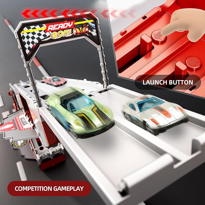 65-Inch Race Car Tracks and 20 Car Toys for Toddlers Boys Kids 1-3 4-7, Toy Trucks for Toddler 2 3 4 5 6 7 8 Years Old with Lights Sounds, Carrier Truck Toys Gift for Boys Girls Kids