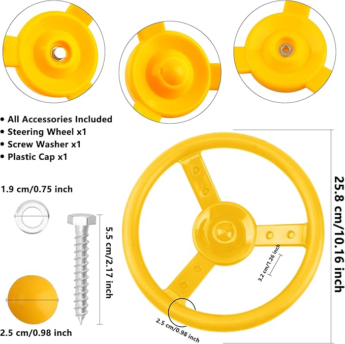 2 Pack Steering Wheel Playset Plastic Pirate Ships Wheel with Mounting Tools for Kids Playground Outdoor Gym (Yellow, Red)