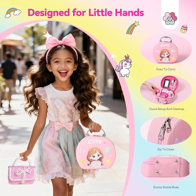 SAVILAND Pretend Makeup for Kids 27 PCS: Playful Fashion Fake Makeup Toxic-Free Toy Makeup for 3-8 Year Girls No-Mess Kids Pretend Makeup Kit Birthday Not Real Makeup