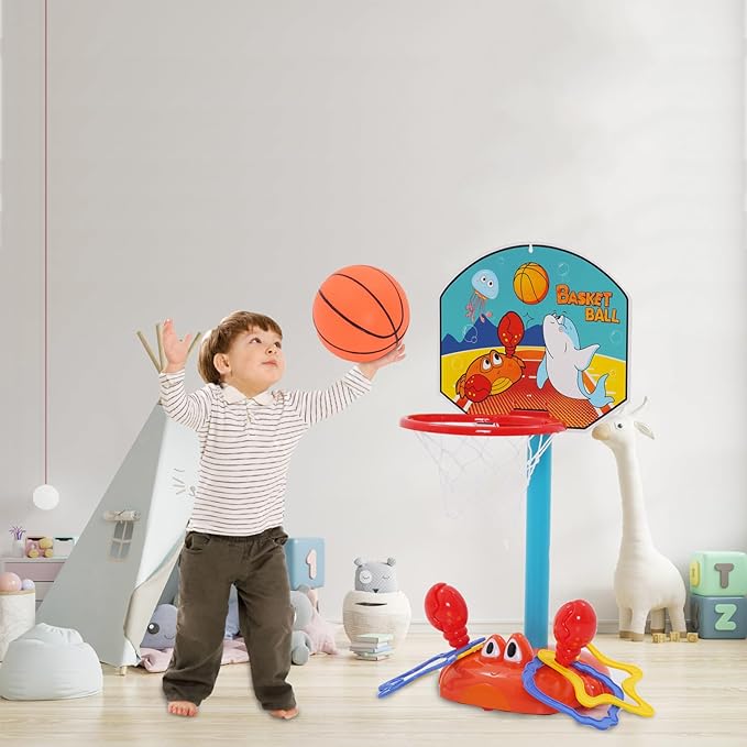 Toddler Basketball Hoop Indoor, 2 in 1 Sports Toy Set for Kids Basketball Hoop for Toddlers Indoor with Ring Toss Game