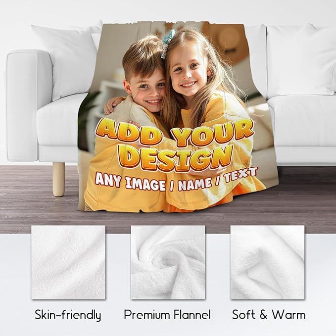 Personalized Blanket with Photo - Custom Gift for Kid Teens Adults - Picture Blankets with Name, Soft Fleece Throw for Couch, Bed, 4 Size