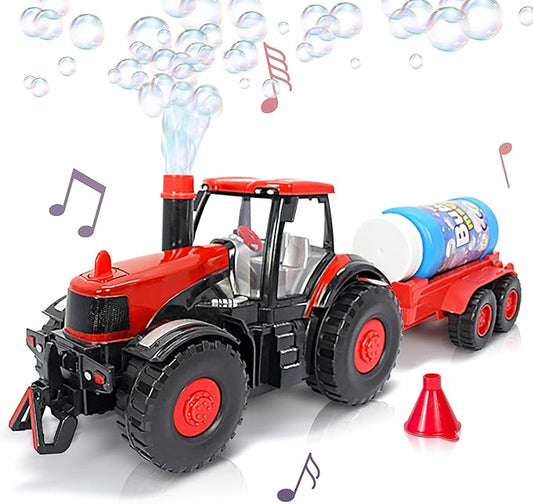 ArtCreativity Bump & Go Bubble Blowing Farm Tractor Toy Truck with Lights & Sounds, Toddler Outdoor Toys - Funnel & Bubble Solution Included - Farm Toy Tractor for Boys Girls Ages 1, 2, 3, 4, 5, +