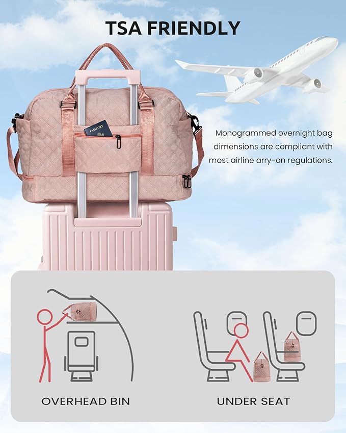 Stocking Stuffers-Women Gift-Birthday Gifts, Initial Duffle Bags with Shoe Compartment, Girls Weekender Bag, Overnight Tote for Women, Travel Bag with Makeup Pouch-Christmas Gifts(Letter A)