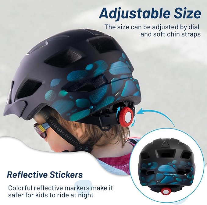 Kids Bike Helmet for Boys & Girls Ages 5-8-14,Lightweight Adjustable 50-57cm Bicycle Helmet with Visor & Reflective Strap，CPSC Certified for Cycling, Skating, Scooters